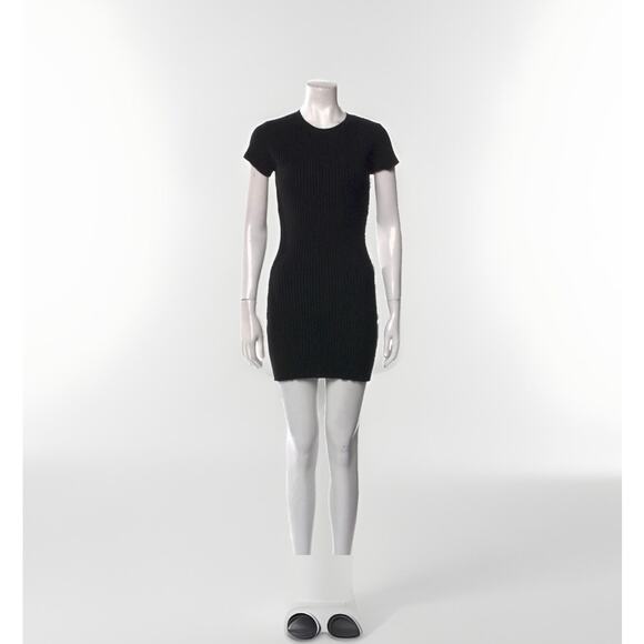 Womens Cozi Ribbed Knit Bodycon Short Sleeve  Mini Dress Small Black - Picture 1 of 5